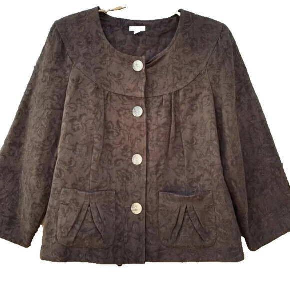 J JILL $139 Brown Floral Jacquard Button Down‎ Jacket Blazer Lined Size 14 - Picture 1 of 6